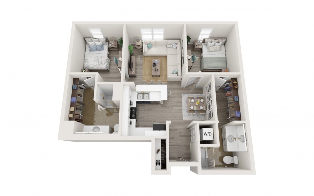 Bridgewater - 2 bedroom floorplan layout with 2 baths and 989 square feet.