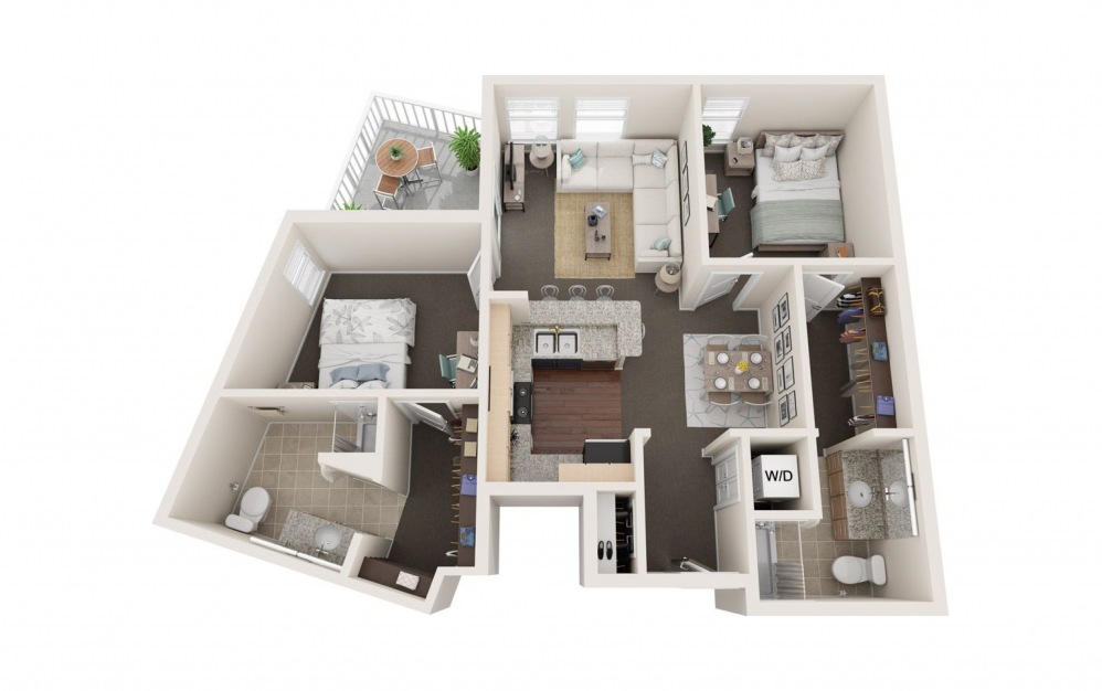 Corinthian - 2 bedroom floorplan layout with 2 baths and 989 square feet.